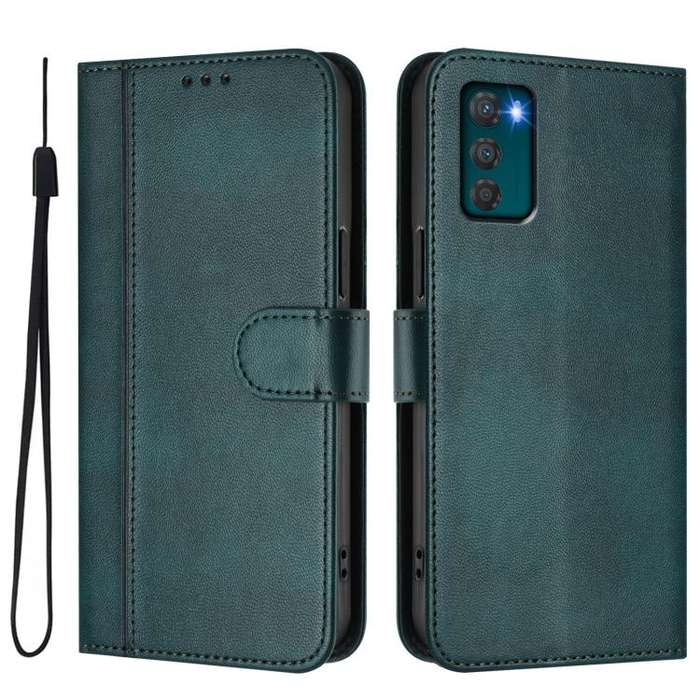 For Motorola Moto G42 4G Line Splicing Buckle Retro Leather Phone Case(Dark Green)