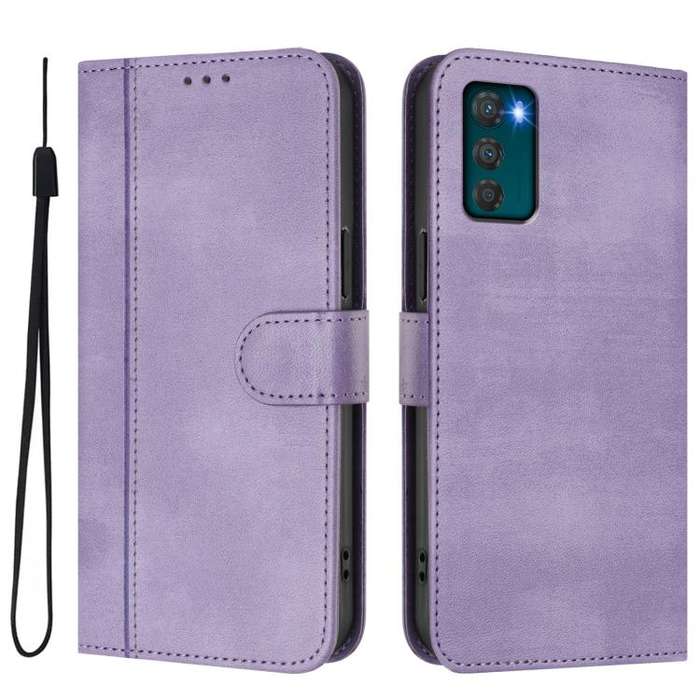 For Motorola Moto G42 4G Line Splicing Buckle Retro Leather Phone Case(Purple)