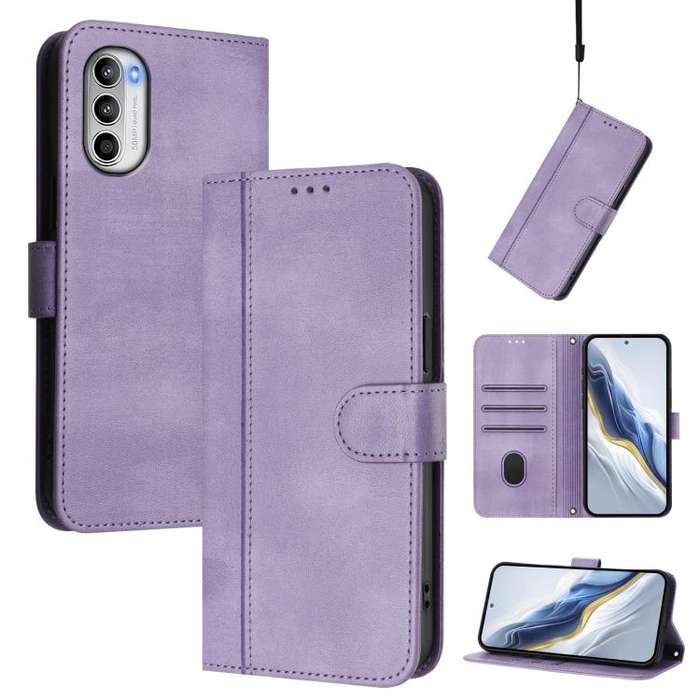 For Motorola Moto G52 4G / G82 5G / G71s Line Splicing Buckle Retro Leather Phone Case(Purple)
