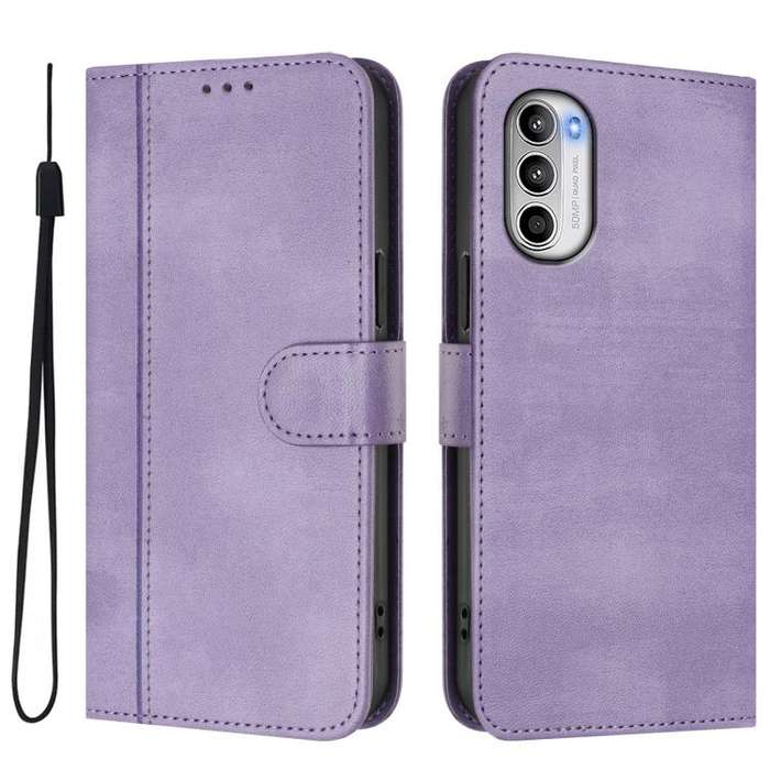 For Motorola Moto G52 4G / G82 5G / G71s Line Splicing Buckle Retro Leather Phone Case(Purple)
