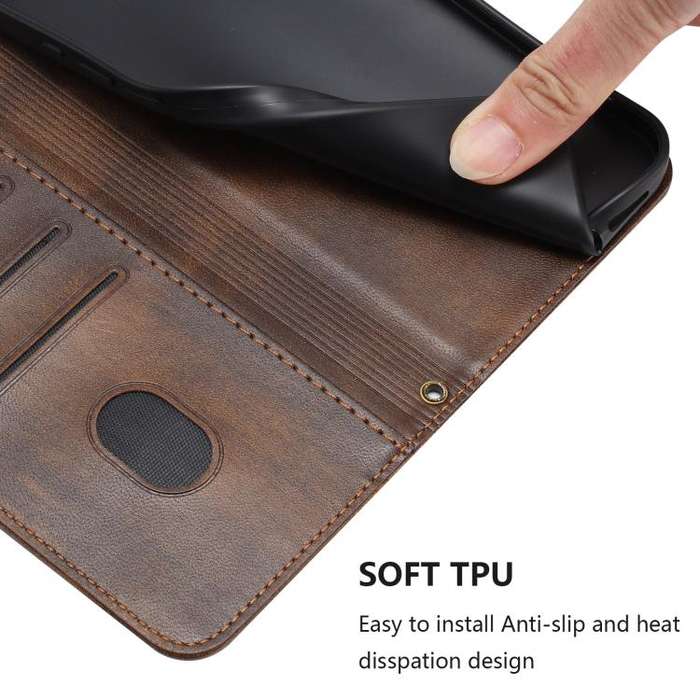 For Motorola Moto G55 5G Line Splicing Buckle Retro Leather Phone Case(Brown)