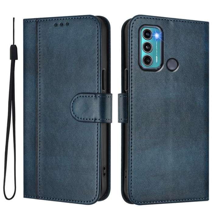 For Motorola Moto G60 / G40 Fusion Line Splicing Buckle Retro Leather Phone Case(Dark Blue)