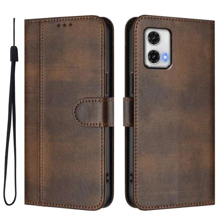 For Motorola Moto G73 5G Line Splicing Buckle Retro Leather Phone Case(Brown)