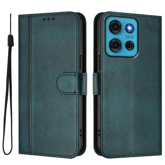 For Motorola Moto G75 5G Line Splicing Buckle Retro Leather Phone Case(Dark Green)