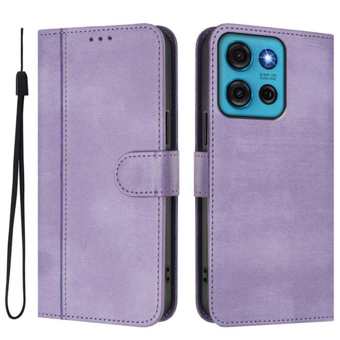 For Motorola Moto G75 5G Line Splicing Buckle Retro Leather Phone Case(Purple)