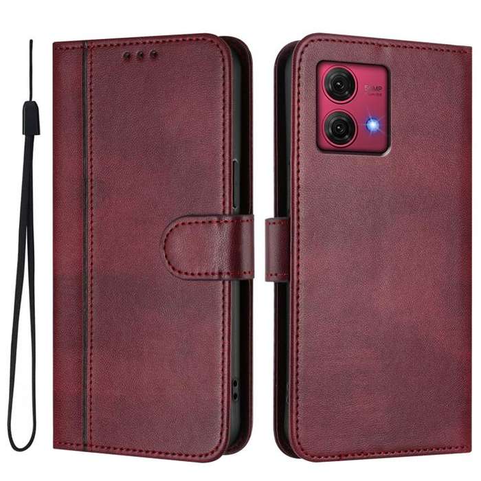 For Motorola Moto G84 5G Line Splicing Buckle Retro Leather Phone Case(Wine Red)