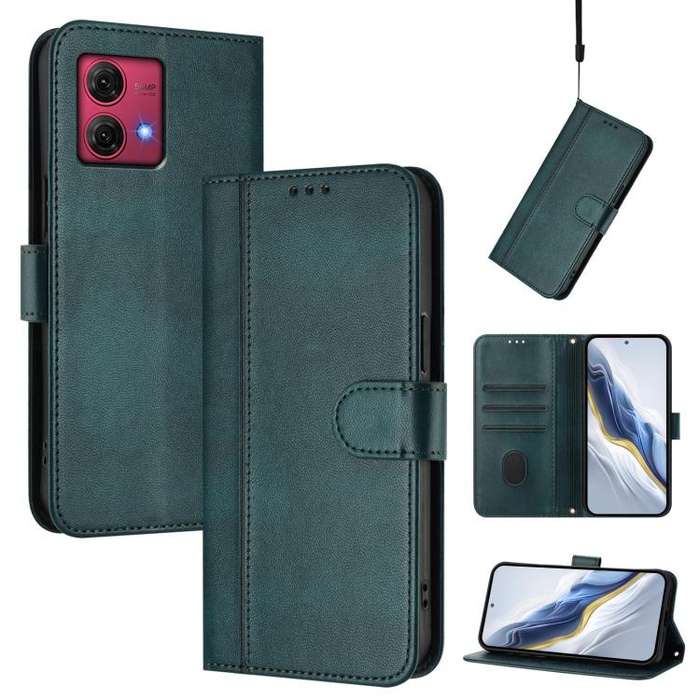 For Motorola Moto G84 5G Line Splicing Buckle Retro Leather Phone Case(Dark Green)
