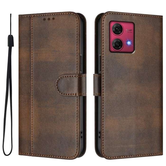 For Motorola Moto G84 5G Line Splicing Buckle Retro Leather Phone Case(Brown)