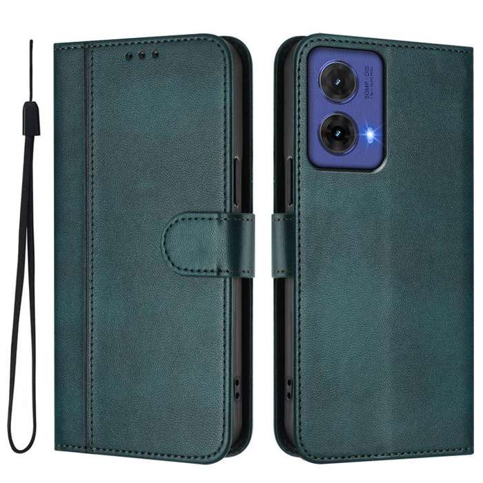 For Motorola Moto G85 5G Line Splicing Buckle Retro Leather Phone Case(Dark Green)