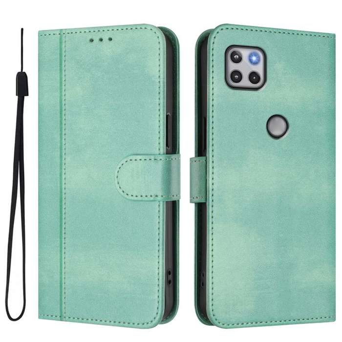 For Motorola Moto One 5G Ace 2021 Line Splicing Buckle Retro Leather Phone Case(Mint)