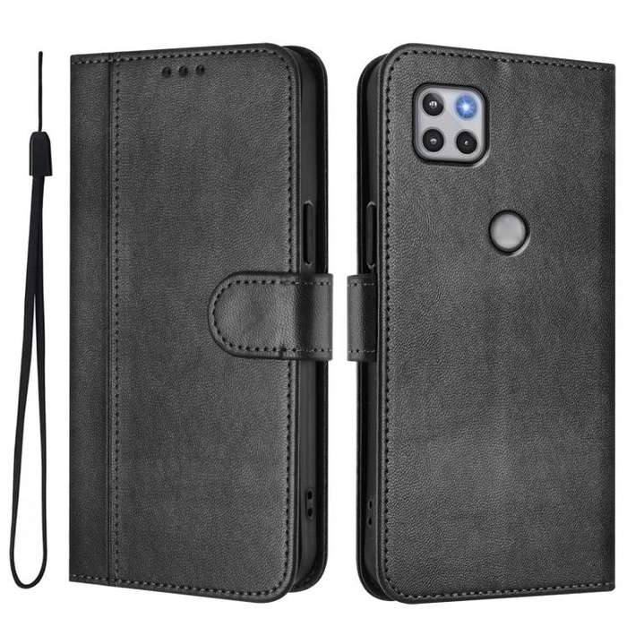 For Motorola Moto One 5G Ace 2021 Line Splicing Buckle Retro Leather Phone Case(Black)