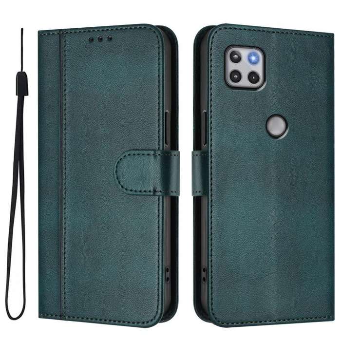 For Motorola Moto One 5G Ace 2021 Line Splicing Buckle Retro Leather Phone Case(Dark Green)