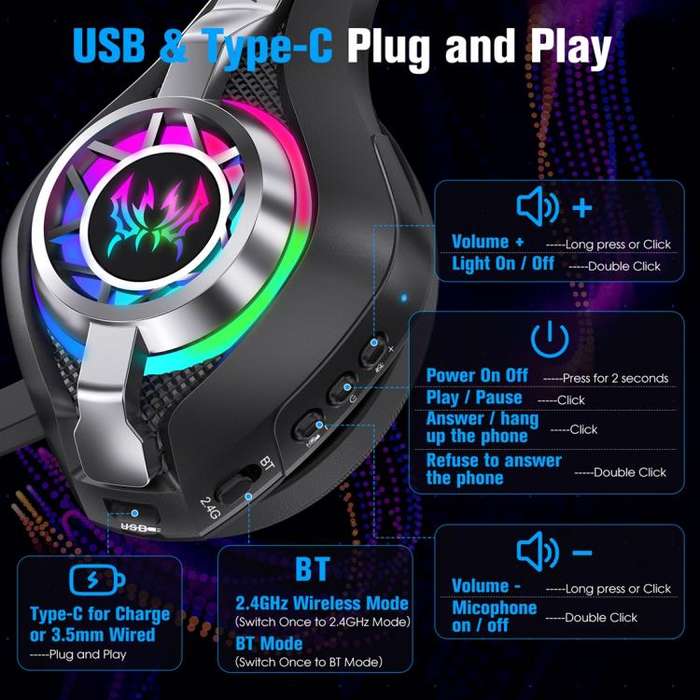 KOTION EACH GS400 Ultra Over Ear Bluetooth Wired 2.4GHz Tri-mode Gaming Headset(Black)