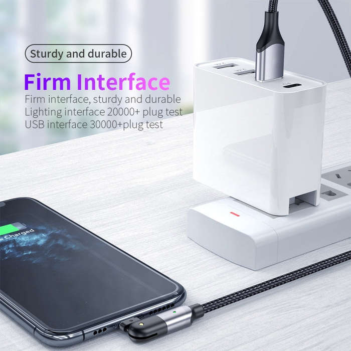 FXCL-WY0G 2.4A USB to 8 Pin 180 Degree Rotating Elbow Charging Cable, Length:1.2m(Grey)