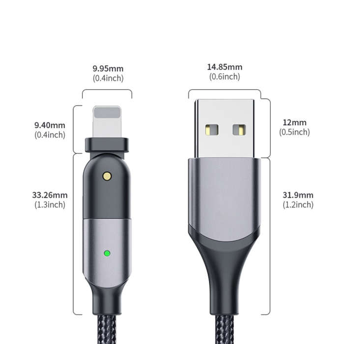 FXCL-WY0G 2.4A USB to 8 Pin 180 Degree Rotating Elbow Charging Cable, Length:1.2m(Grey)