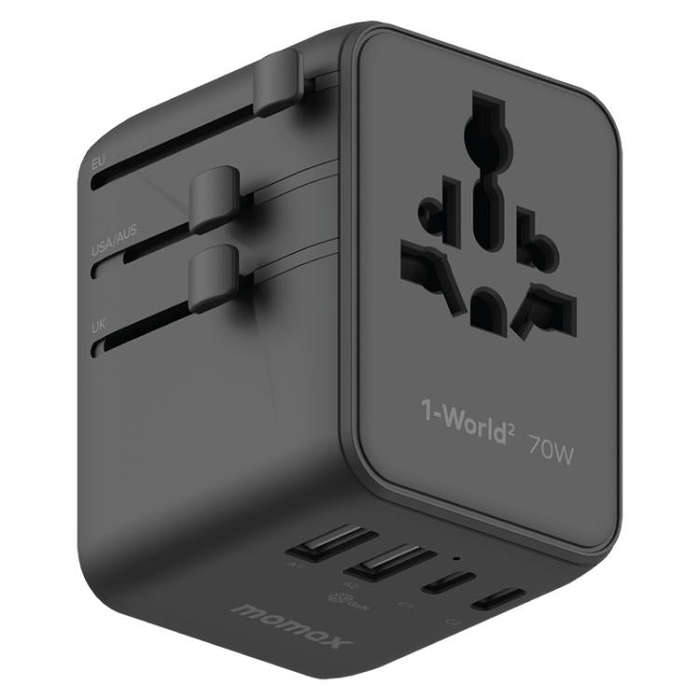 MOMAX UA22 1-World2 70W Dual AC Mini GaN Global Travel Fast Charging Socket(Black)