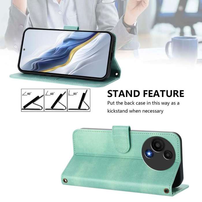 For TCL 605 / 60 SE Line Splicing Buckle Retro Leather Phone Case(Mint Green)