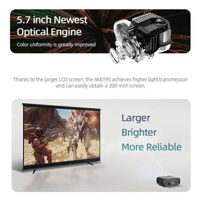 AUN AKEY9S 1080P 1000ANSI Autofocus WIFI Display Smart Projector, UK Plug(Black)