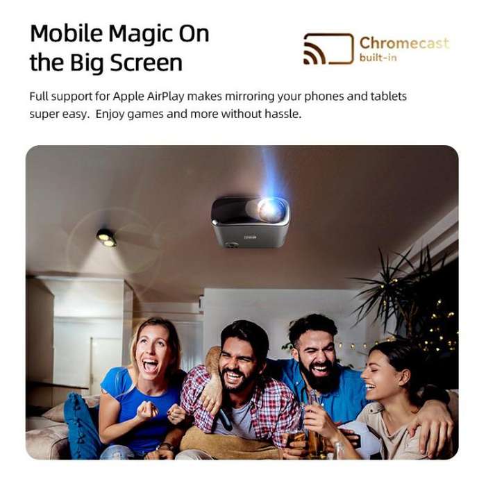 AUN AKEY9S 1080P 1000ANSI Autofocus WIFI Display Smart Projector, UK Plug(Black)