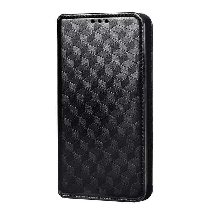 For Motorola Defy 2 Cubic Grid Texture Flip Leather Phone Case(Black)