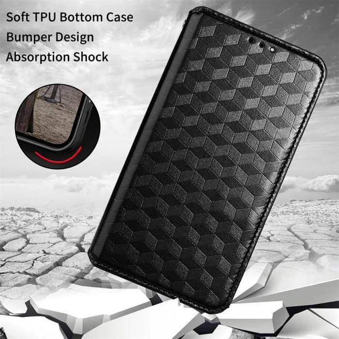 For Motorola Defy 2 Cubic Grid Texture Flip Leather Phone Case(Black)