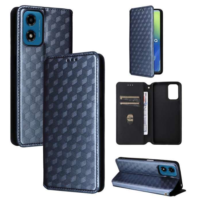 For Motorola Moto E14 / G04 / G04S / G24 Cubic Grid Texture Flip Leather Phone Case(Blue)
