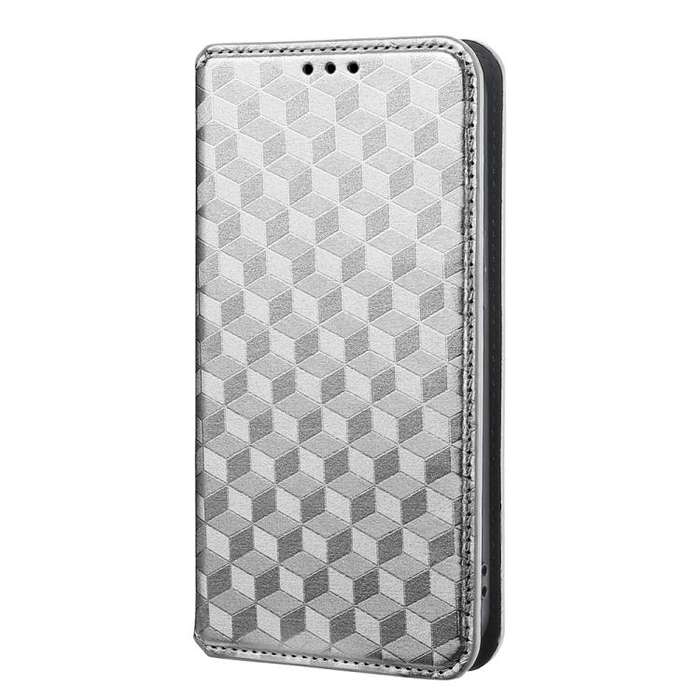 For Motorola Moto G Power 2022 Cubic Grid Texture Flip Leather Phone Case(Silver)
