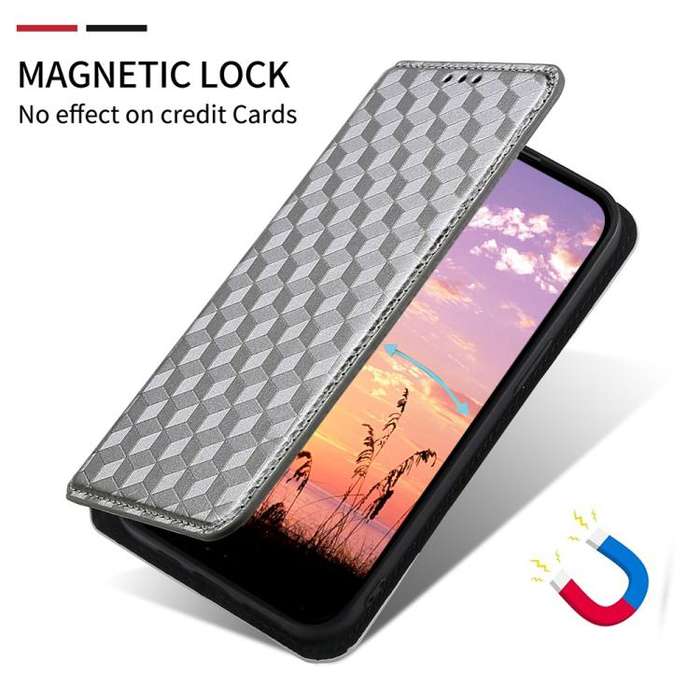 For Motorola Moto G Power 2022 Cubic Grid Texture Flip Leather Phone Case(Silver)