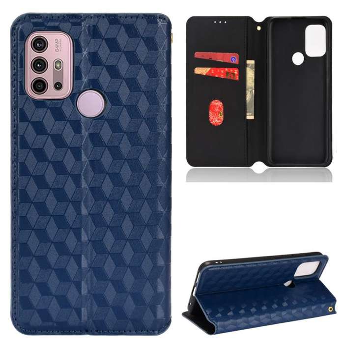 For Motorola Moto G10 / G10 Power Cubic Grid Texture Flip Leather Phone Case(Blue)