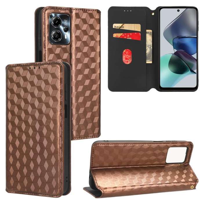 For Motorola Moto G13 / G23 Cubic Grid Texture Flip Leather Phone Case(Brown)
