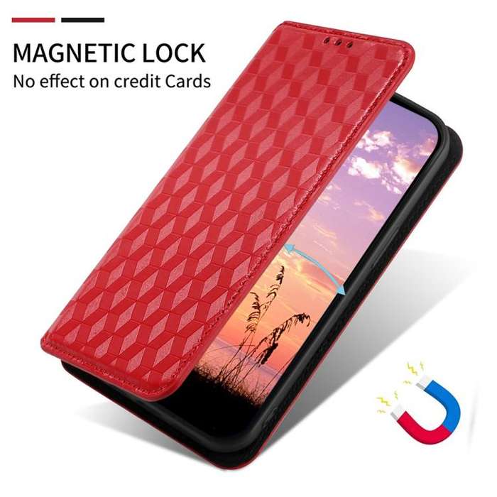 For Motorola Moto G14 4G Cubic Grid Texture Flip Leather Phone Case(Red)