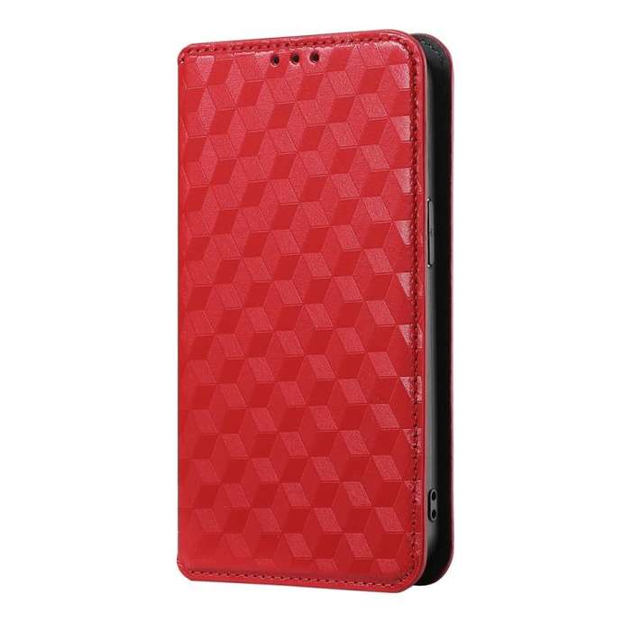 For Motorola Moto G32 4G Cubic Grid Texture Flip Leather Phone Case(Red)