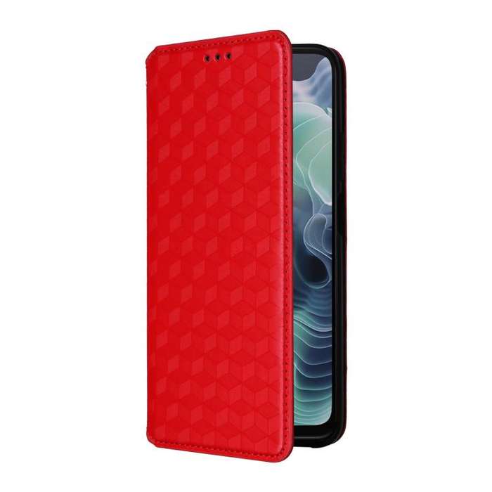For Motorola Moto G35 5G Cubic Grid Texture Flip Leather Phone Case(Red)