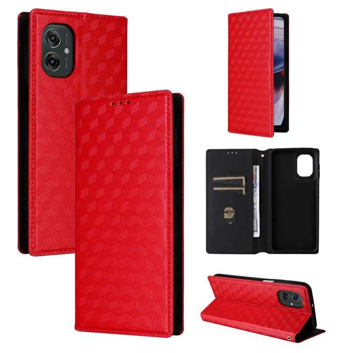 For Motorola Moto G55 5G Cubic Grid Texture Flip Leather Phone Case(Red)