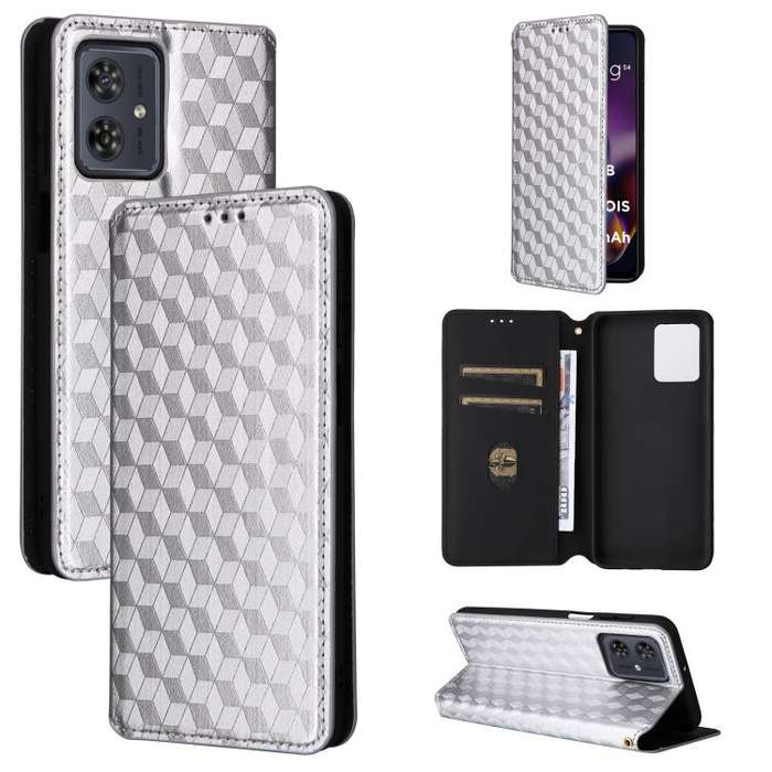 For Motorola Moto G64 5G / G64y 5G / G54 5G Cubic Grid Texture Flip Leather Phone Case(Silver)