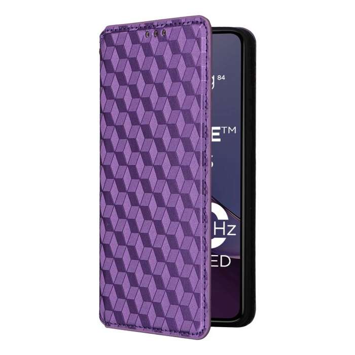 For Motorola Moto G84 5G Cubic Grid Texture Flip Leather Phone Case(Purple)