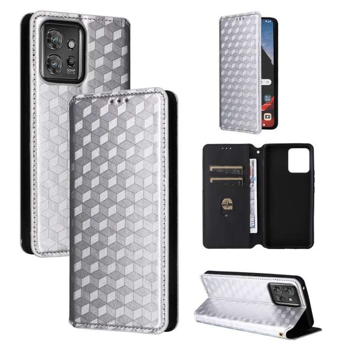 For Motorola ThinkPhone Cubic Grid Texture Flip Leather Phone Case(Silver)