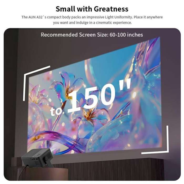 AUN A32 Pro 1280x720P 300ANSI Android 13 WIFI Display Smart Projector, US Plug(Black)