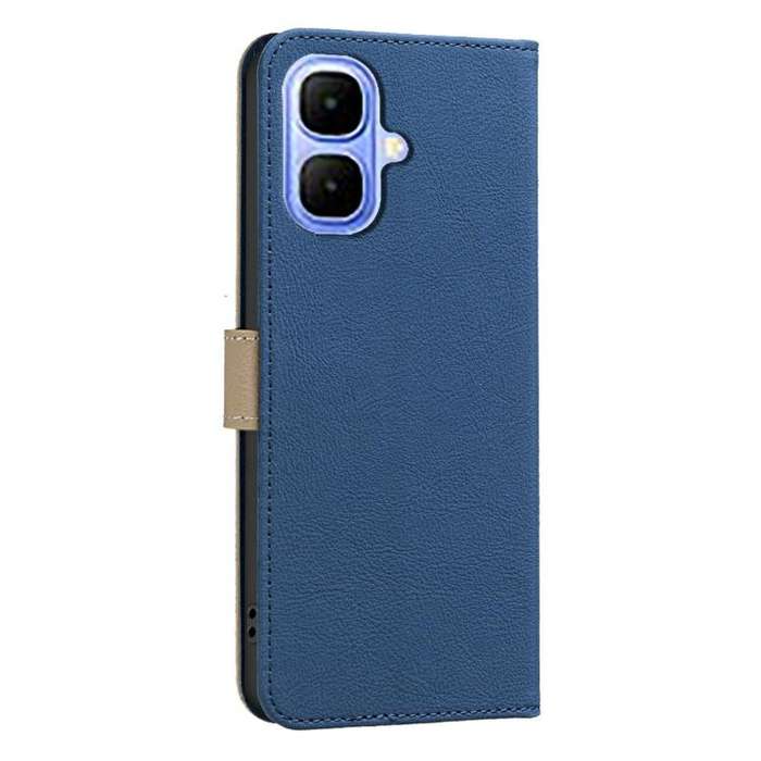 For Infinix Smart 10 4G Splicing Color Hollow Flower Pattern RFID Leather Phone Case(Dark Blue)