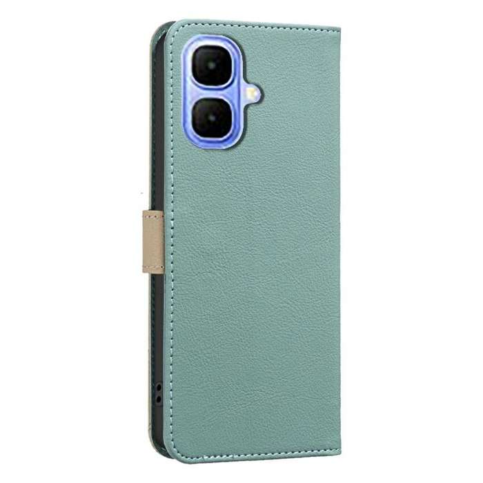 For Infinix Smart 10 4G Splicing Color Hollow Flower Pattern RFID Leather Phone Case(Green)