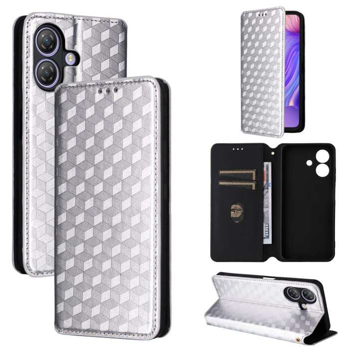 For Ulefone Note 21 Cubic Grid Texture Flip Leather Phone Case(Silver)