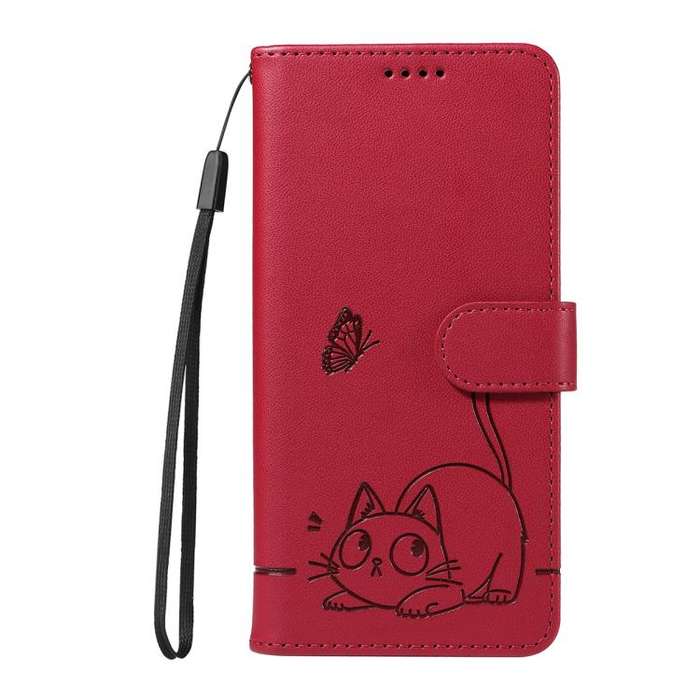 For Honor 400 Global 156.5mm Adorable Cat Embossed Pattern Flip Leather Phone Case(Red)