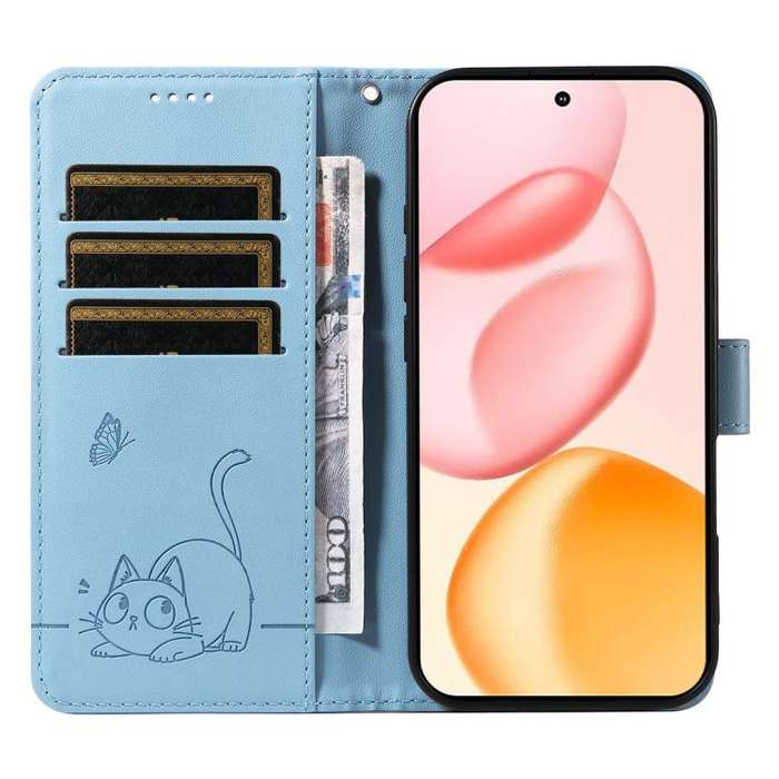 For Honor 400 Global 156.5mm Adorable Cat Embossed Pattern Flip Leather Phone Case(Sky Blue)