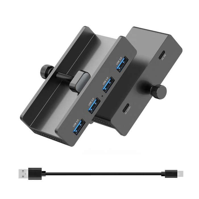 HCL-4A-Pro Aluminum Alloy 4-port USB3.0 Clamp Hub(Black)