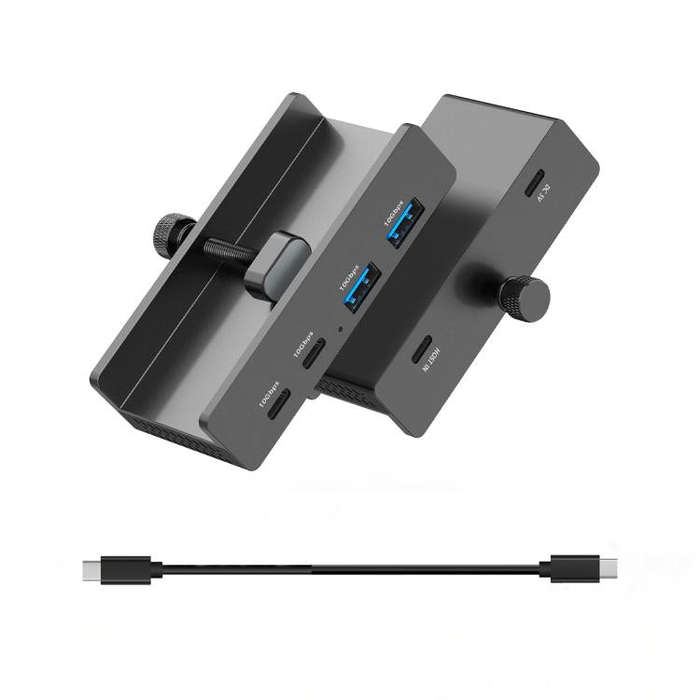 HCL-2A2C-Pro Aluminum Alloy Dual USB and Dual Type-C Clamp Hub(Black)