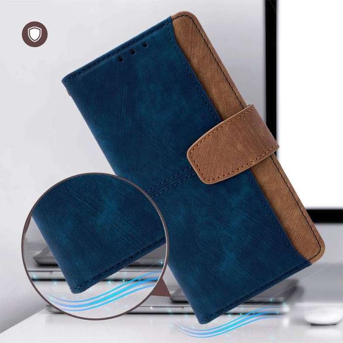 For Honor X8c 4G Global Color Stitching Skin Feel Leather RFID Blocking Phone Case(Blue)
