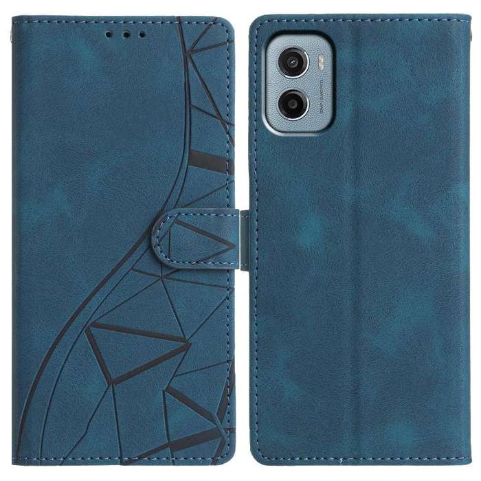 For Motorola Moto E15 Triangles Embossed Leather Phone Case(Blue)