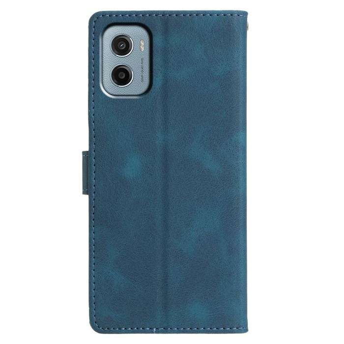 For Motorola Moto E15 Triangles Embossed Leather Phone Case(Blue)