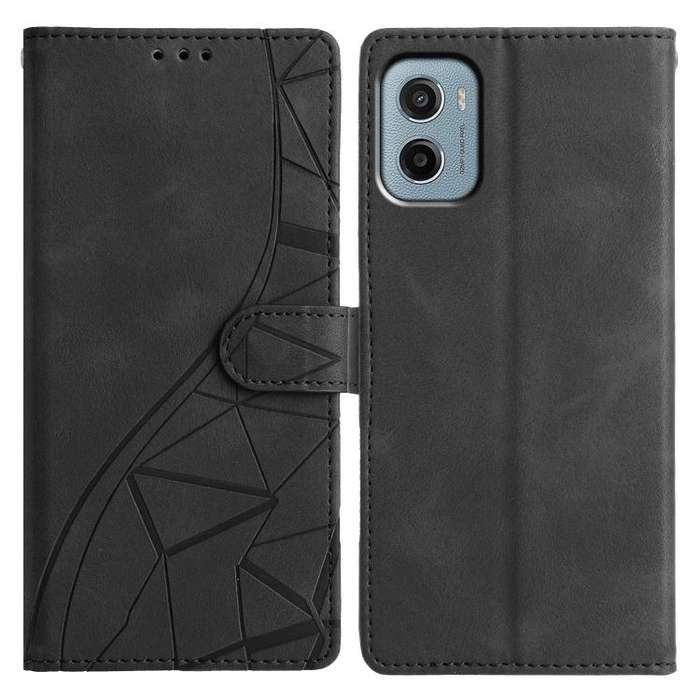 For Motorola Moto E15 Triangles Embossed Leather Phone Case(Black)