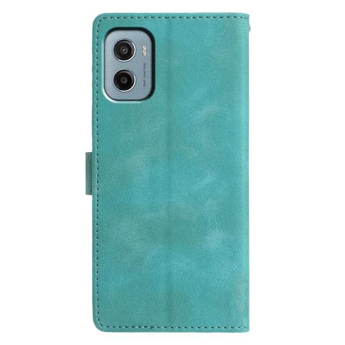 For Motorola Moto E15 Triangles Embossed Leather Phone Case(Green)